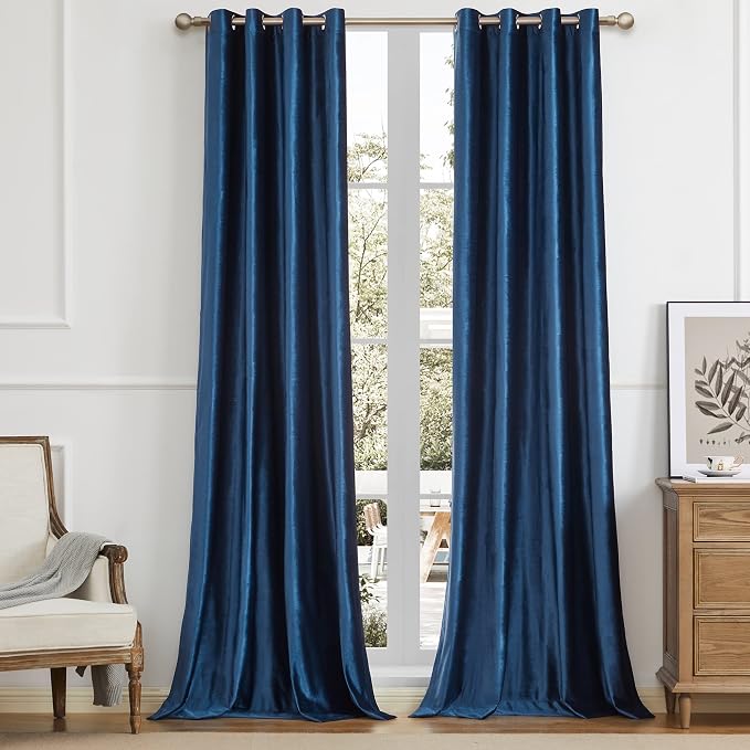 BULBUL Velvet Navy Grommet Blackout Curtains 84 inch Length by ModernShinyVelvetCurtains