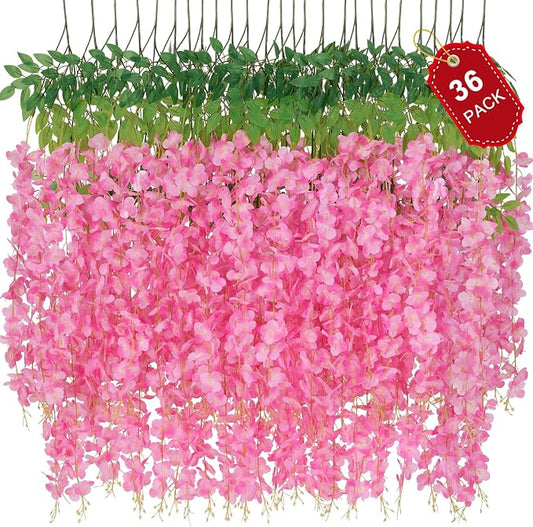 36 Pack Wisteria Hanging Flowers, 3.6 Feet/Pcs Pink Wisteria Artificial Flowers by Waipfaru