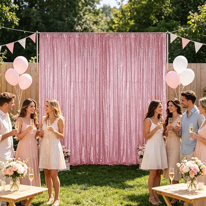 Hahuho Rose Pink Sequin Backdrop Curtain, Banquet Decoration（6 Panels, 2FT x 8FT - Image 4