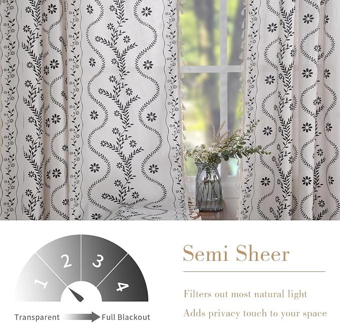Schweek Boho Tassels Curtains for Living Room 84 Inches Long 2 Panels Ivory | - Image 3