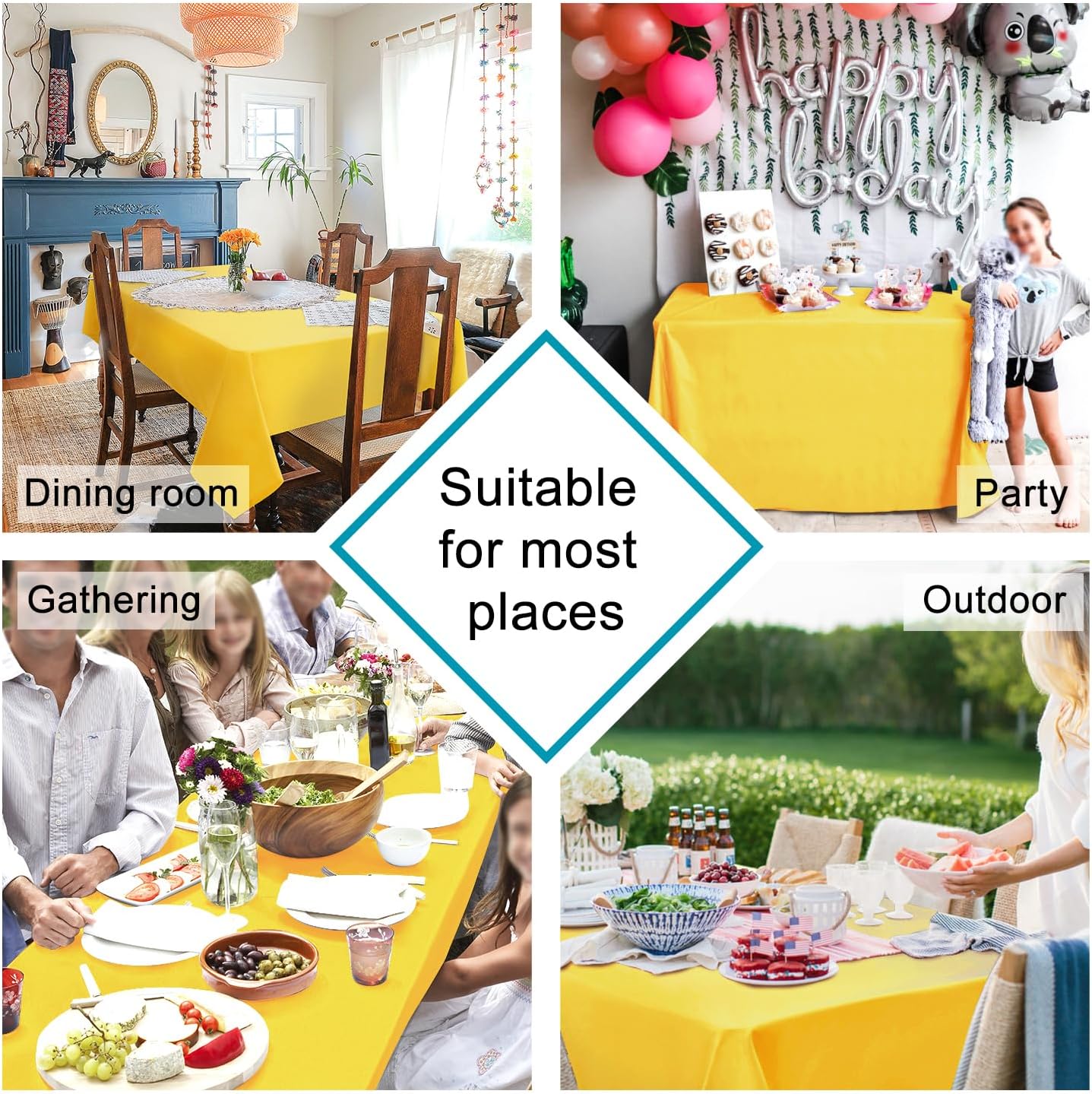 Hiasan 2 Pieces Yellow Rectangle Tablecloth - Spillproof and Waterproof Washable Table Cloth for Dining Room Kitchen Camping, 54 x 80 Inch