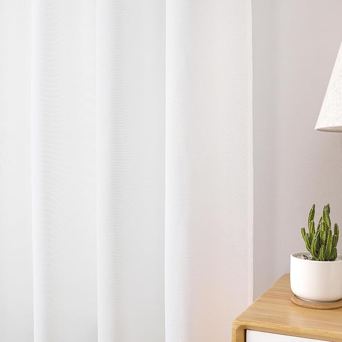 Tollpiz Linen Curtains Bedroom Rod Pocket Semi Sheer Curtain Burlap Light - Image 8