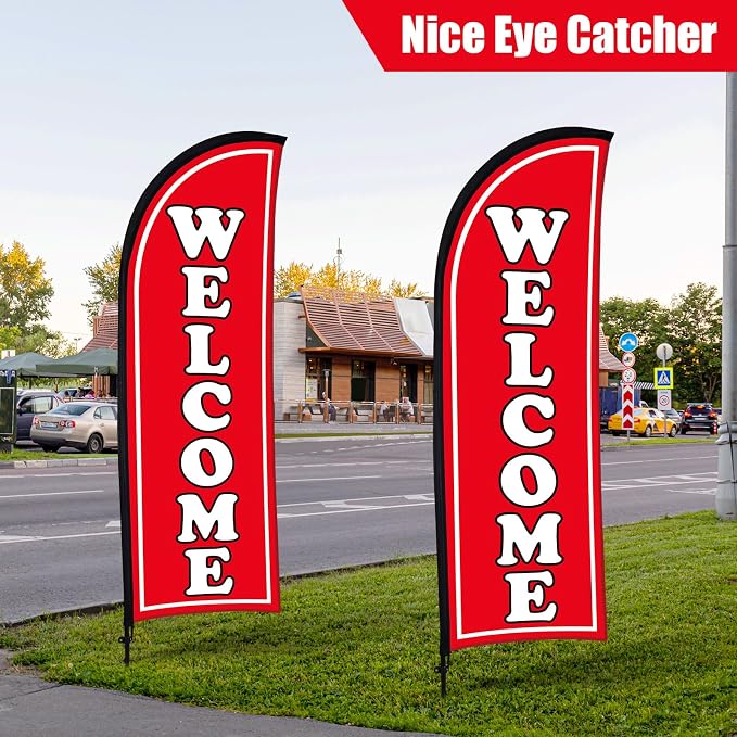 Buryeah 2 Sets Welcome Feather Flag Sign Kit 8 ft Welcome Banners Swooper Flag - Image 5