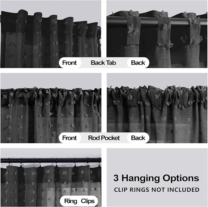 KOUFALL Black Sheer Curtains 90 Inches Long - Image 3