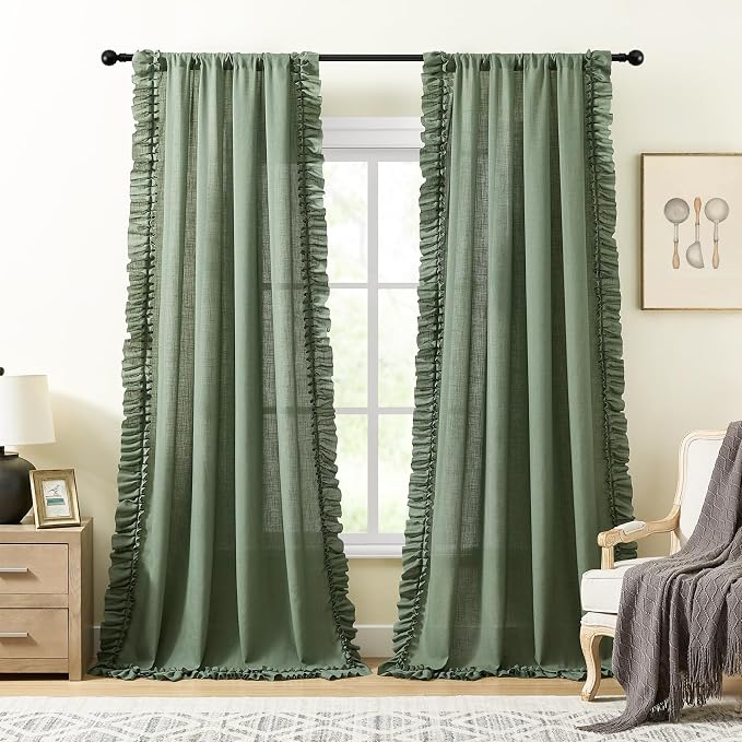TERLYTEX Dark Sage Green Linen Curtains - Image 5