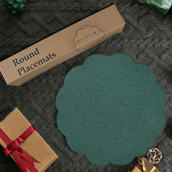 AHHFSMEI Round Faux Linen Placemats Set of 8 Heat Resistant Non-Slip Stain - Image 5