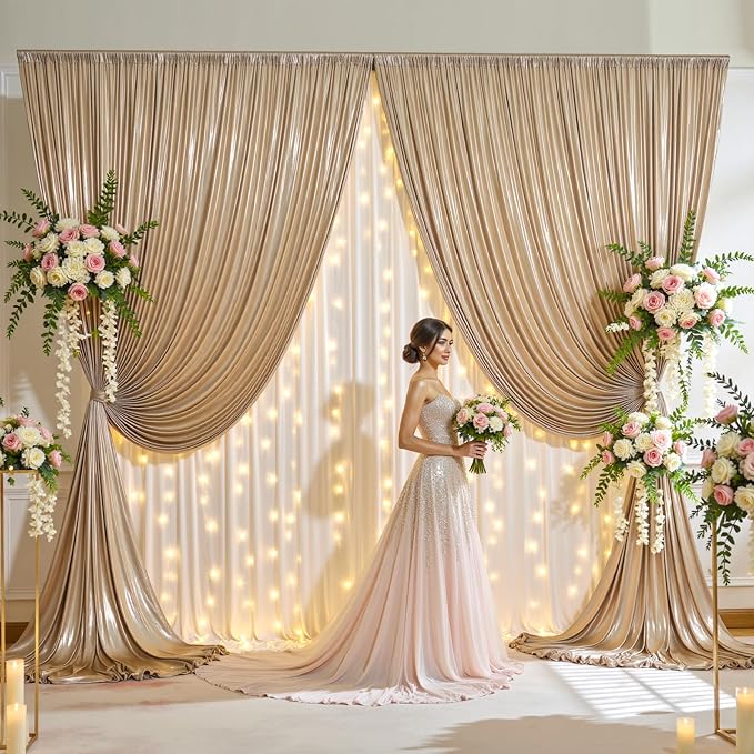 gogoparti 10x10FT Champagne Gold Sequin Backdrop Curtain - Image 5