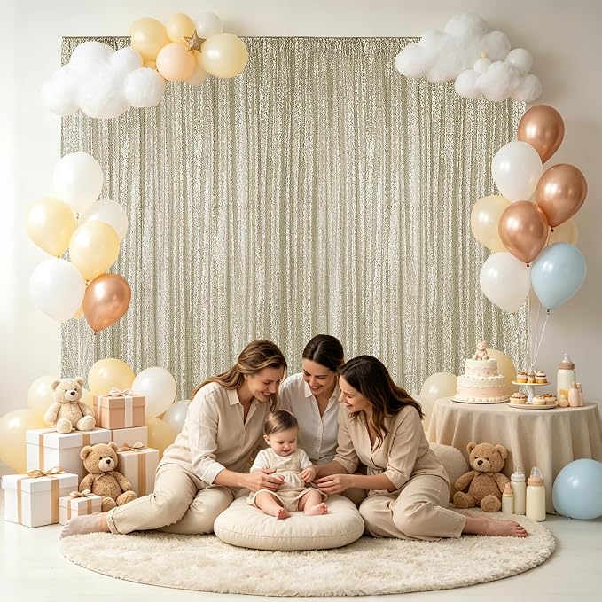 Hahuho Champagne Sequin Backdrop Curtain, Party Decoration（4 Panels, 2FT x 8FT - Image 5