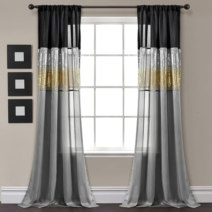 Lush Decor Night Sky Window Curtain Panel, Single 42"W x 95"L Black & Gold by LushDecor
