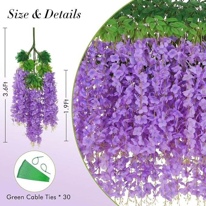 36 Pack Wisteria Hanging Flowers, 3.6 Feet/Pcs Purple Wisteria Artificial - Image 4