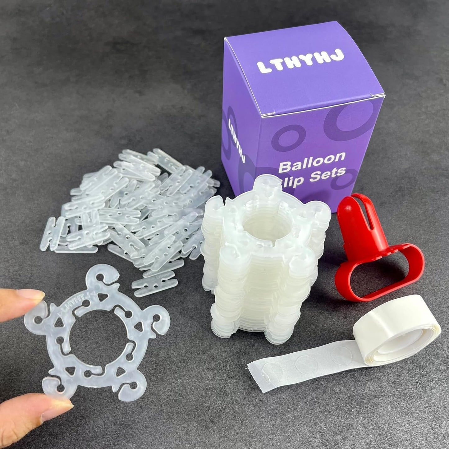 80 Balloon Clips and 100 Dots Glue Points and a Tie, Connector, for wedding, parties, etc. Arch tool