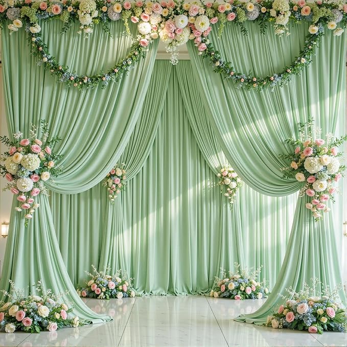 6 Panels Sage Green Backdrop Curtains - Image 2