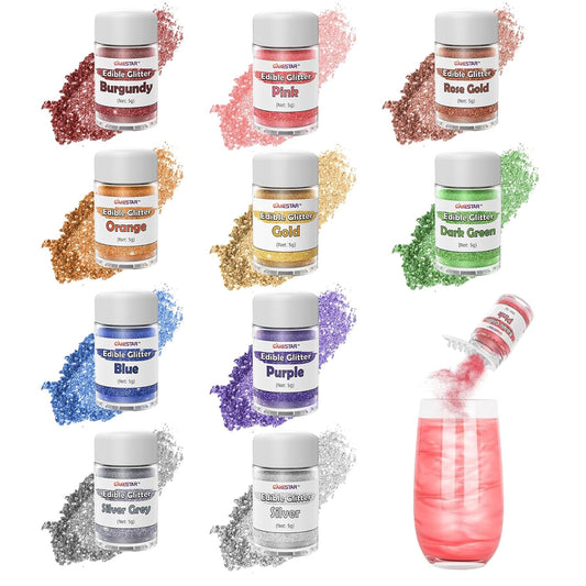 Edible Glitter for Cocktails, 10 Colors Easter Decorations Luster Dust Edible, Food Grade Shimmer Dust, Edible Glitter Powder for Drinks, Easter Eggs, Candy, Baking, Strawberries, Cupcakes, Cookies