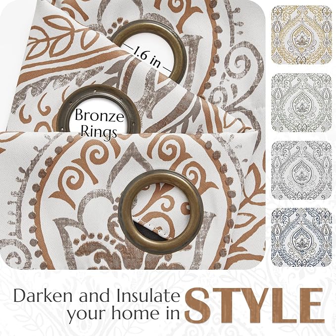 jinchan Blue Blackout Curtains 63 Inch Damask Vintage Grommet 2 Panels | Room - Image 5