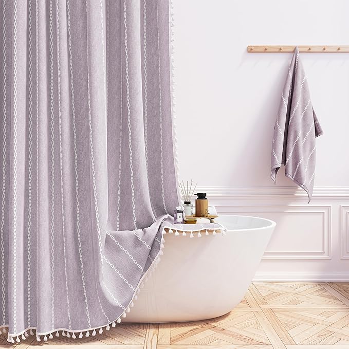 Lavender Cream Boho Farmhouse Linen Heavy Duty Shower Curtain, 72x72 | 330GSM by ShowerCurtain