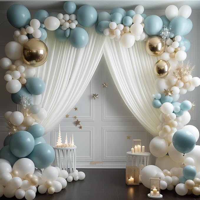 Ivory Backdrop Curtain for Parties Backdrop Drapes, 4 Panel 5x10FT - Image 3