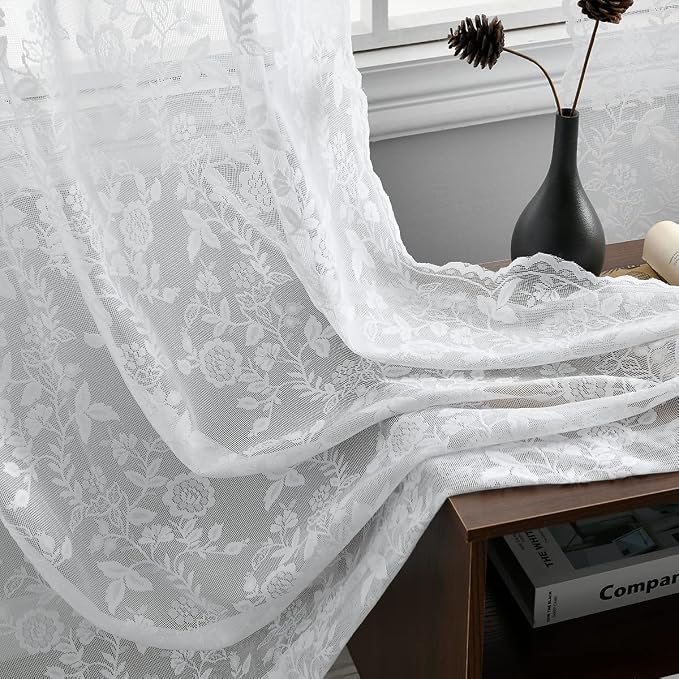 FINECITY White Floral Lace Curtains by FINECITY