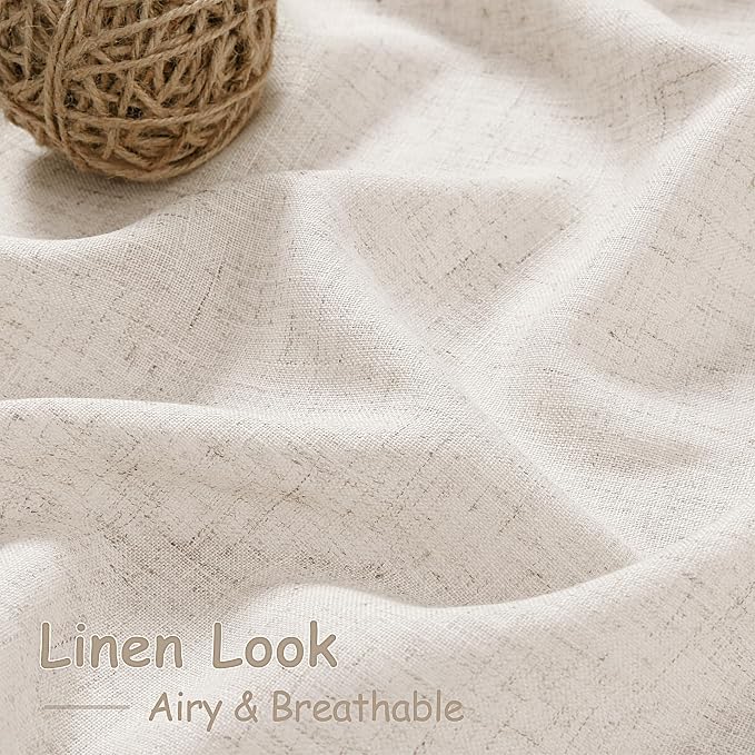 Beige Linen Sheer Curtains 54 Inch Length 2 Panel Set Back Tab Pocket Semi - Image 5