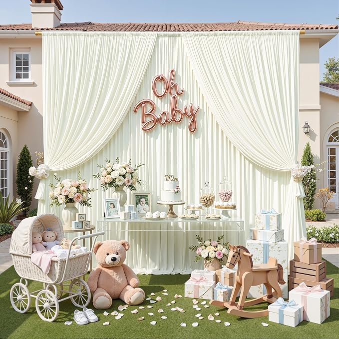 10ft x 10ft Wrinkle Free Ivory Backdrop Curtains - Image 8