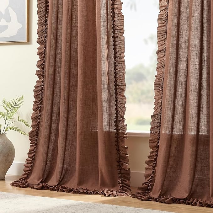 Dark Terracotta Farmhouse Linen Curtains - Image 4