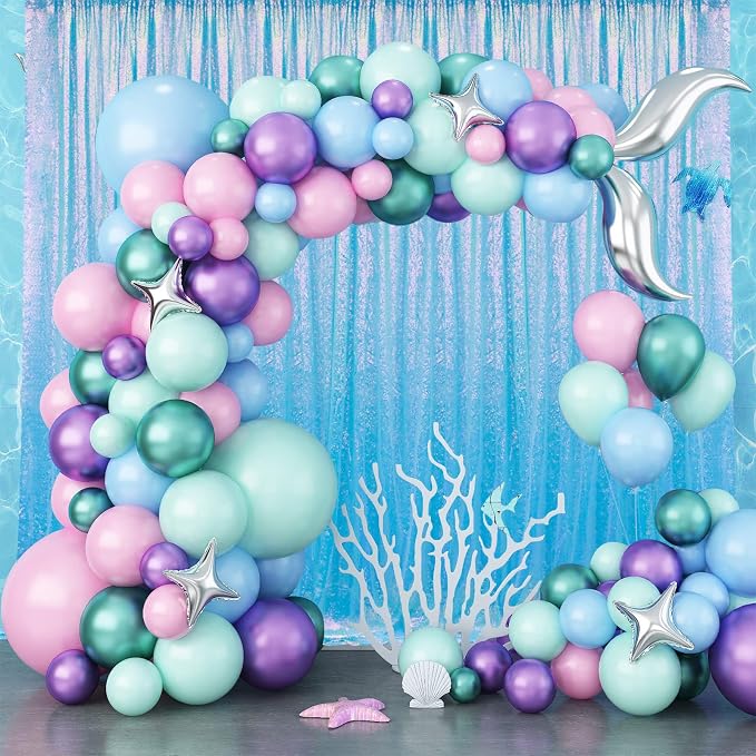 2×8FT-4PCS Mermaid Blue Sequin Backdrop Curtains Panels, Photography Backdrop - Image 7