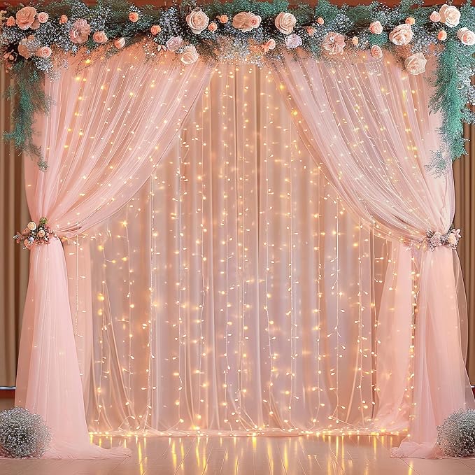 20x8ft Peach Tulle Backdrop Curtain by Partisky