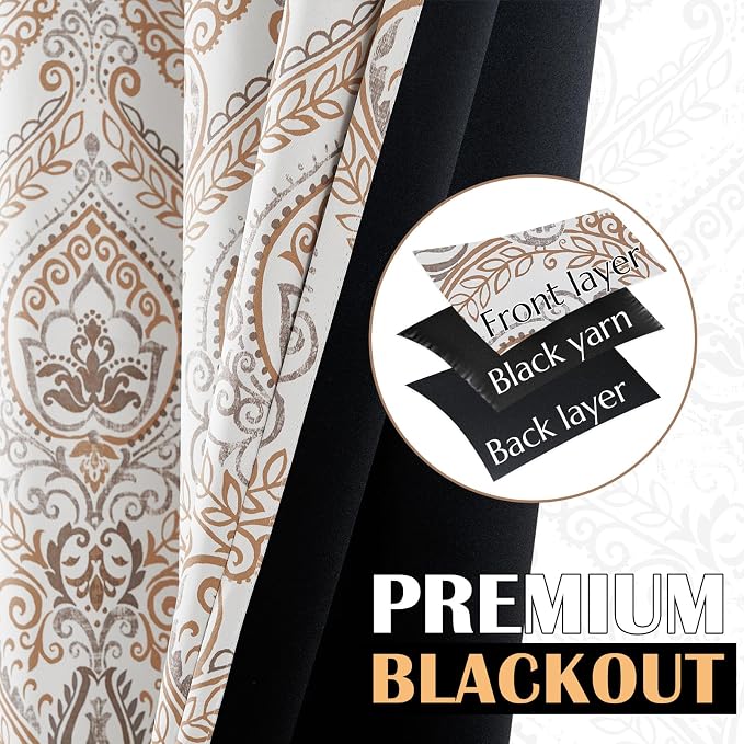 jinchan Blue Blackout Curtains 63 Inch Damask Vintage Grommet 2 Panels | Room - Image 3