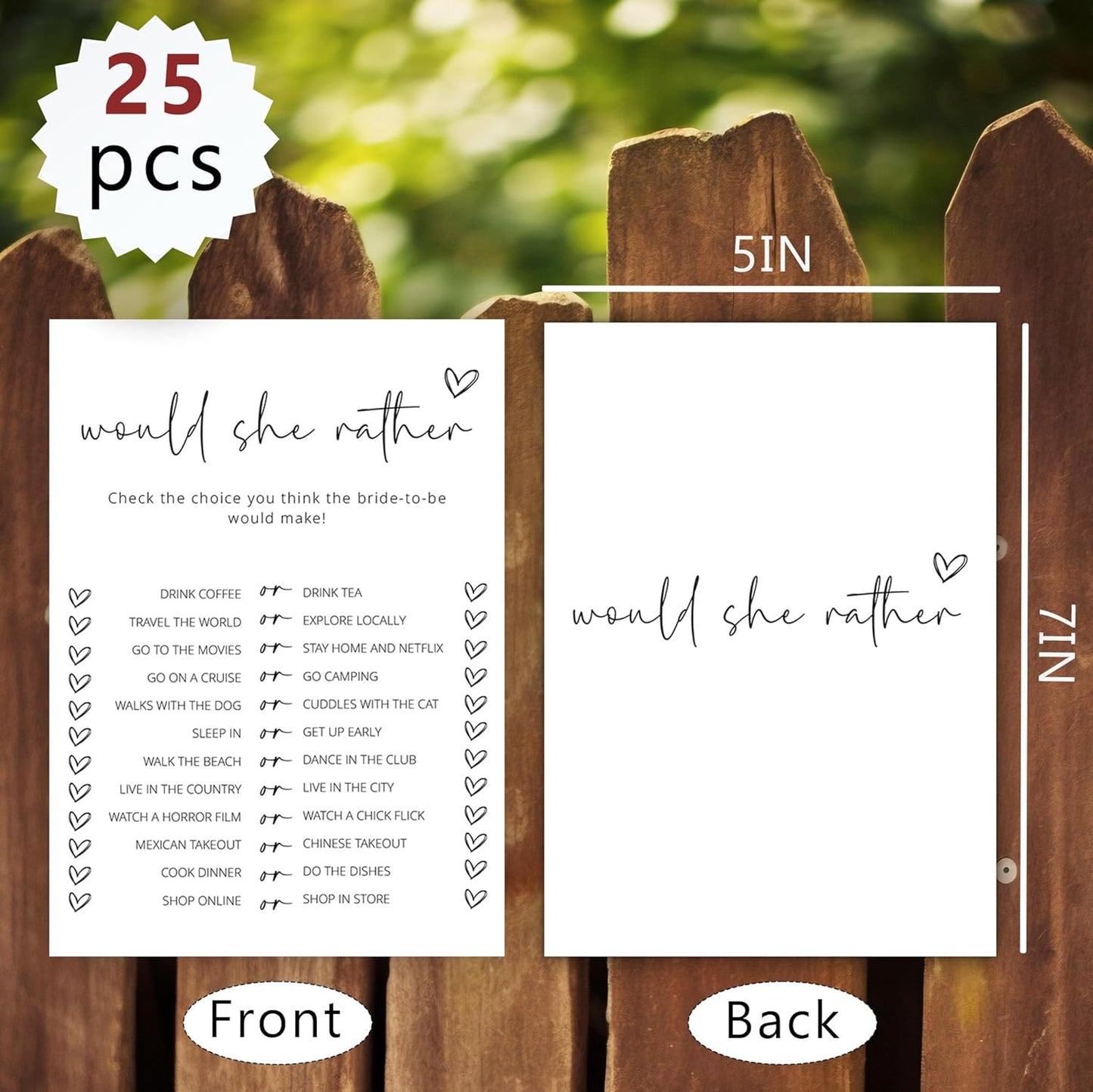 Bridal Shower Games, Would She Rather, 25Pcs Minimalist White Double-Sided Bridal Game Cards, Wedding Shower Games for Guests, Engagement Bachelorette Party Supplies - A15