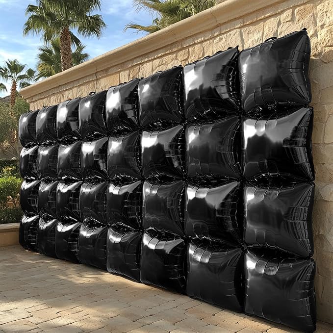 NISOCY 25PCS Metallic Black Square Foil Balloons Wall Backdrop | Double Sided - Image 5