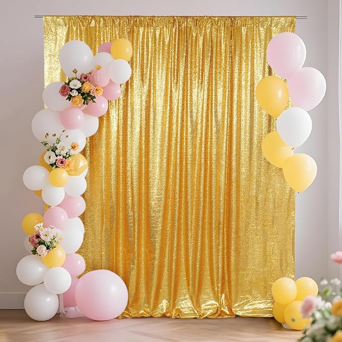 SquarePie 6x8ft Gold Sequin Backdrop, High Density Non-Transparent Glitter by SquarePie