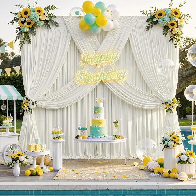 60 ft x 10 ft Wrinkle Free Ivory Backdrop Curtain - Image 8