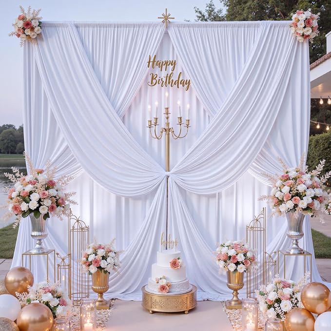 20 ft x 8 ft White Backdrop Curtain Drapes - Image 3