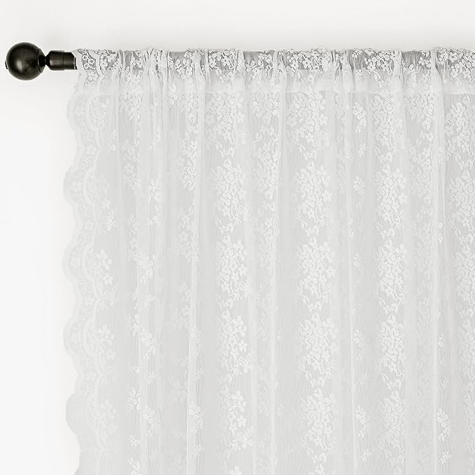 Anmao Vintage Lace Curtains 45 Inches Long 2 Panels Set, Romantic Elegant Light - Image 6