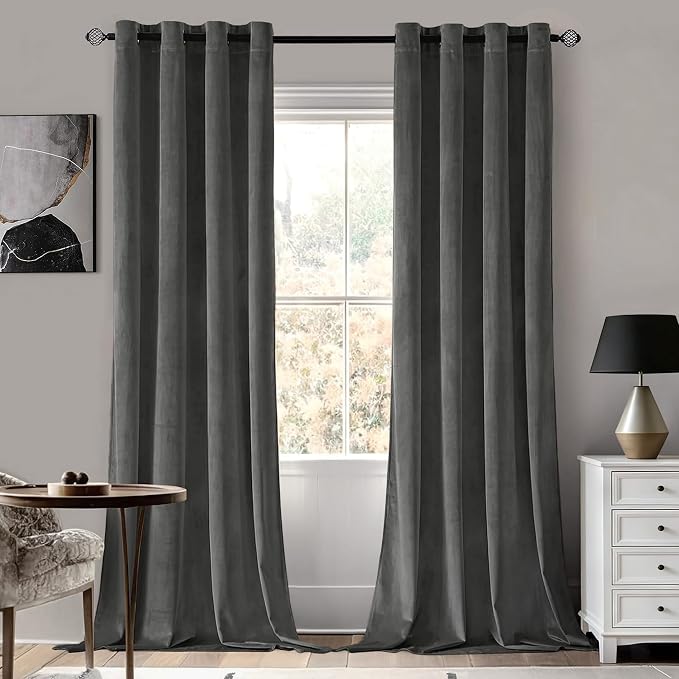 MIULEE Velvet Curtains Charcoal Grey 52 x 96 Inch Length Set of 2 | Grommet by MIULEE