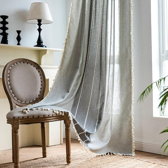 Sutuo Home Boho Curtains for Bedroom Dining Room, Semi Blackout Linen Farmhouse by SutuoHome