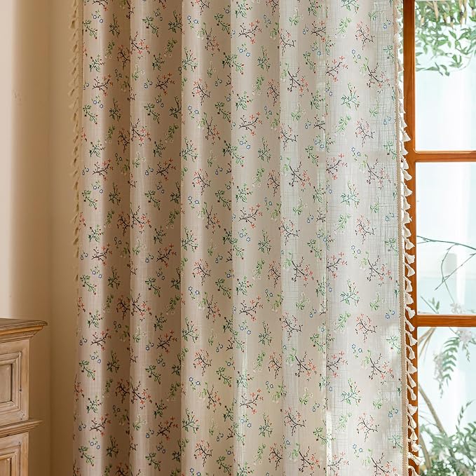 ENJOYBRIDAL Semi Sheer Curtains 52x96 Inch 1 Panel, Floral Print - Image 6