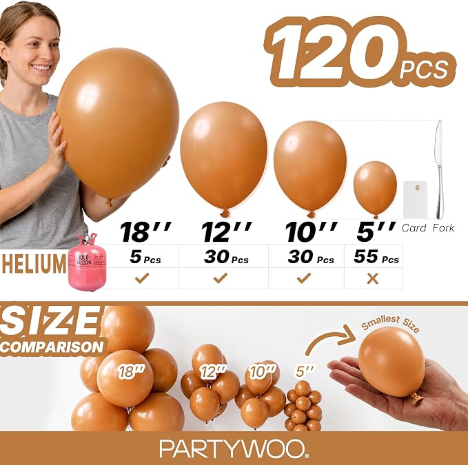 PartyWoo Boho Neutral Light Brown Balloons 120pcs Coffee Color | 18 12 10 5 - Image 6