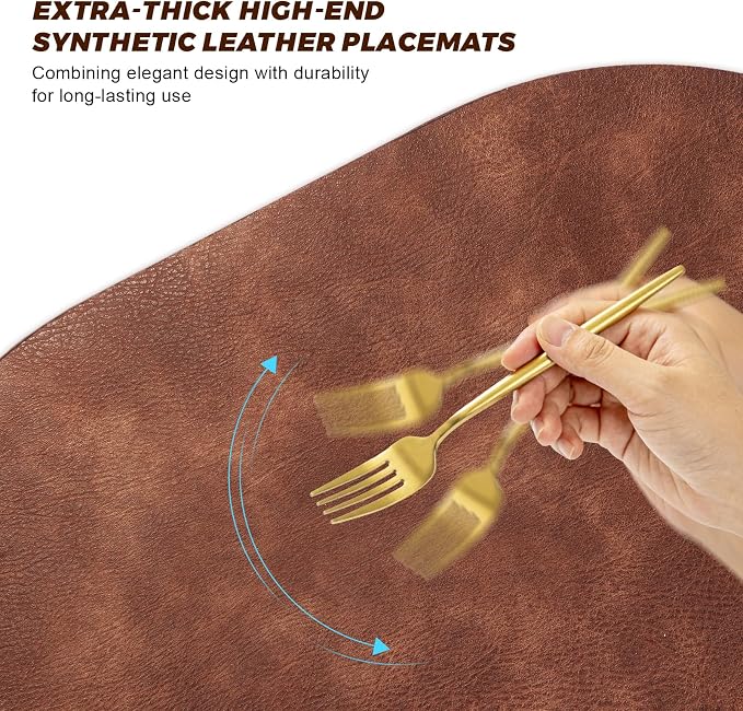 UnivoColors Placemats Round Faux Leather Placemats Set of 4-Waterproof-Wipe - Image 6