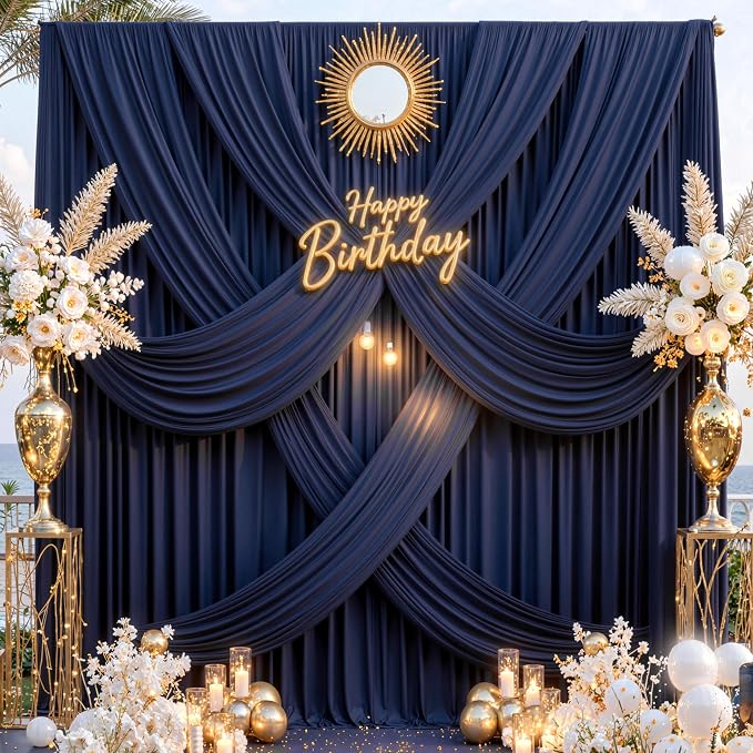 20 ft x 8 ft Navy Blue Backdrop Curtain Panels, 4 Panels 5 ft x 8 ft Wrinkle - Image 8