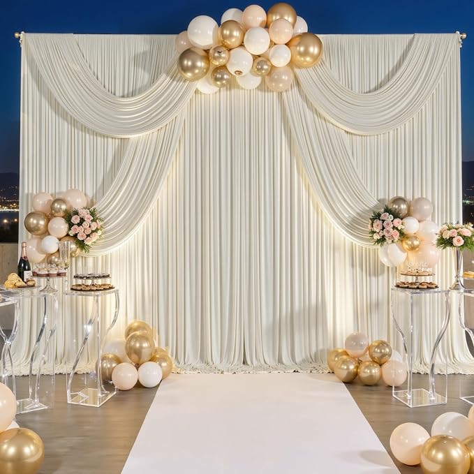 20 ft x 10 ft Wrinkle Free Beige Backdrop Curtain - Image 4