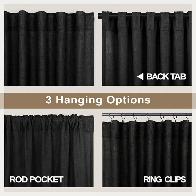 Modern Black Linen Curtains 96 Inches Long - Image 5