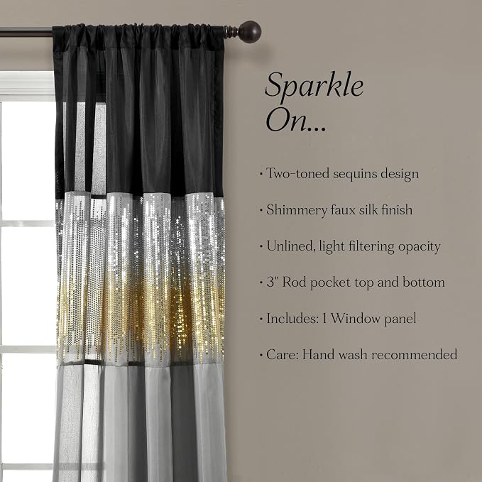 Lush Decor Night Sky Window Curtain Panel, Single 42"W x 95"L Black & Gold - Image 6