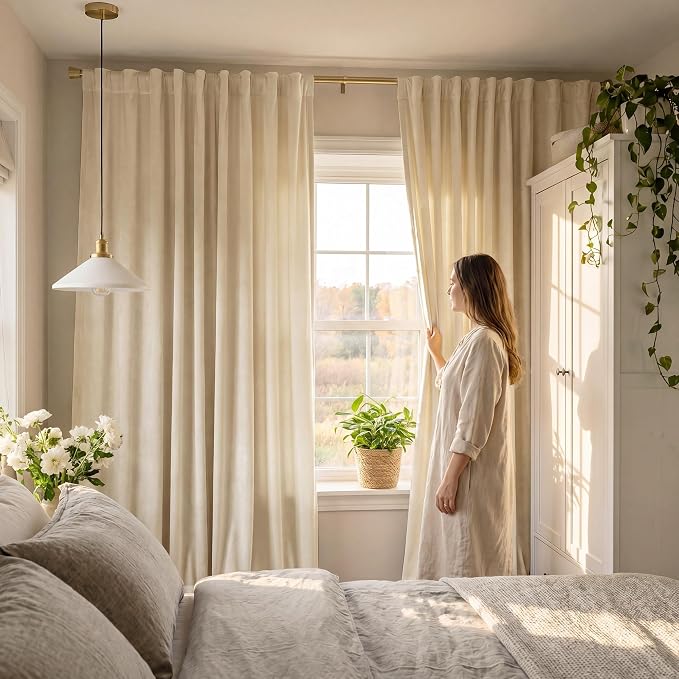 Beige Velvet Drapes Extra Long Privacy - Image 8