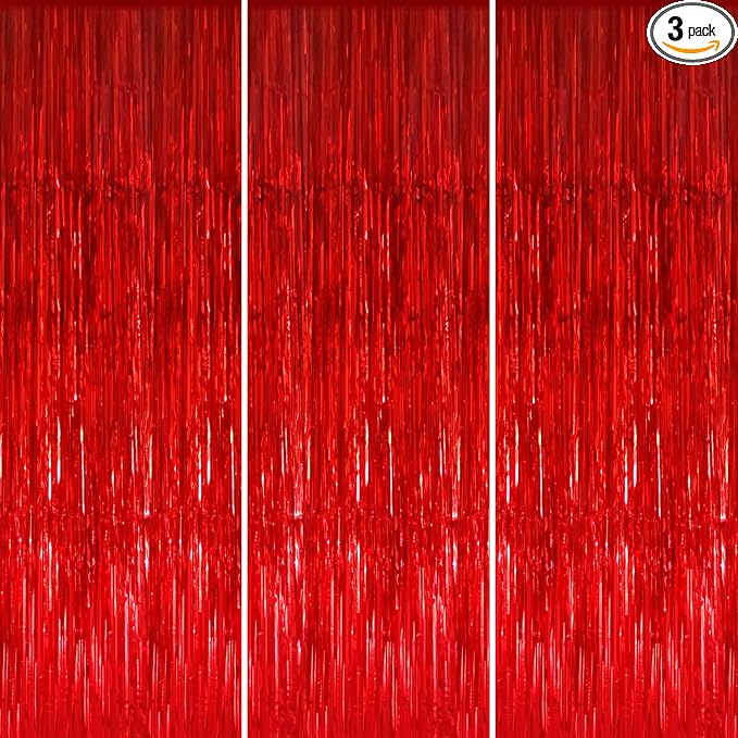 GOER 3.2 ft x 9.8 ft Metallic Tinsel Foil Fringe Curtains Party Photo Backdrop by GOER
