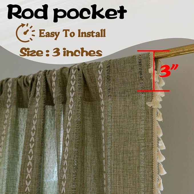 Sutuo Home Green Boho Curtains 102 inches Long - Image 5