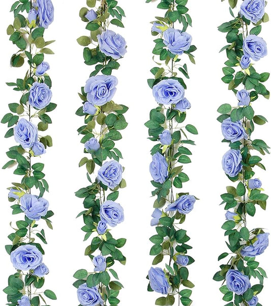 TELDRASSIL 4Pcs Artificial Rose Vine Fake Flower Garland Fake Silk Rose Hanging by Teldrassil