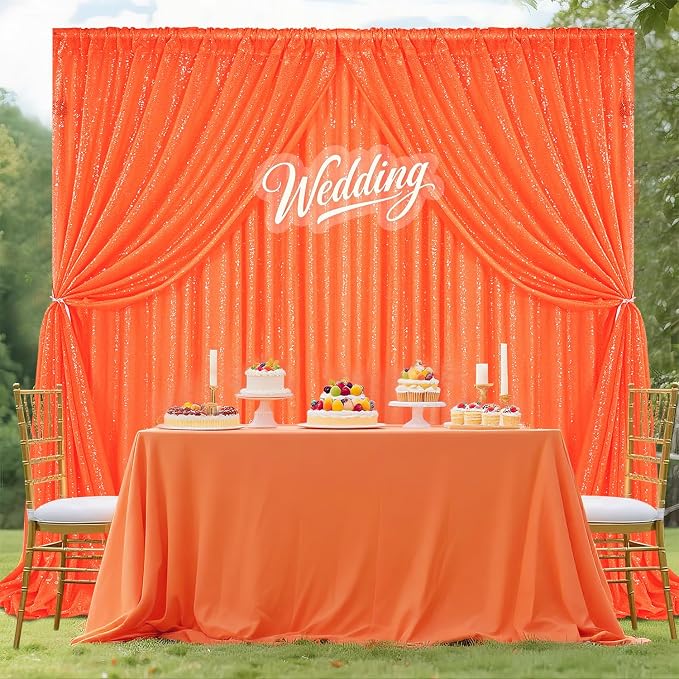 Orange Party Decor Sequin Curtains 4Pcs 2FTx8FT Halloween Photo Backdrop - Image 8
