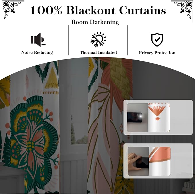 Tyrot Boho Floral 100% Blackout Curtains - Image 3
