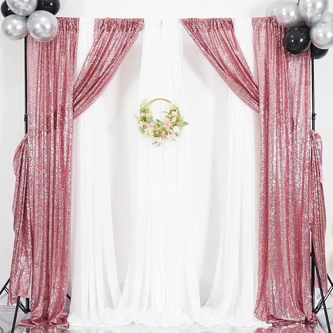 Poise3EHome Fuchsia Pink Sequin Backdrop Curtains, 2 Panels 2FTx8FT Glitter - Image 6