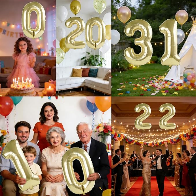 40 Inch Number 31 Balloons for 31st Birthday Party Decorations, 0-100 Champagne - Image 7